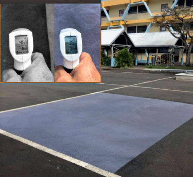 What is the most effective way to reduce the temperature and protect the asphalt of your parking lots?